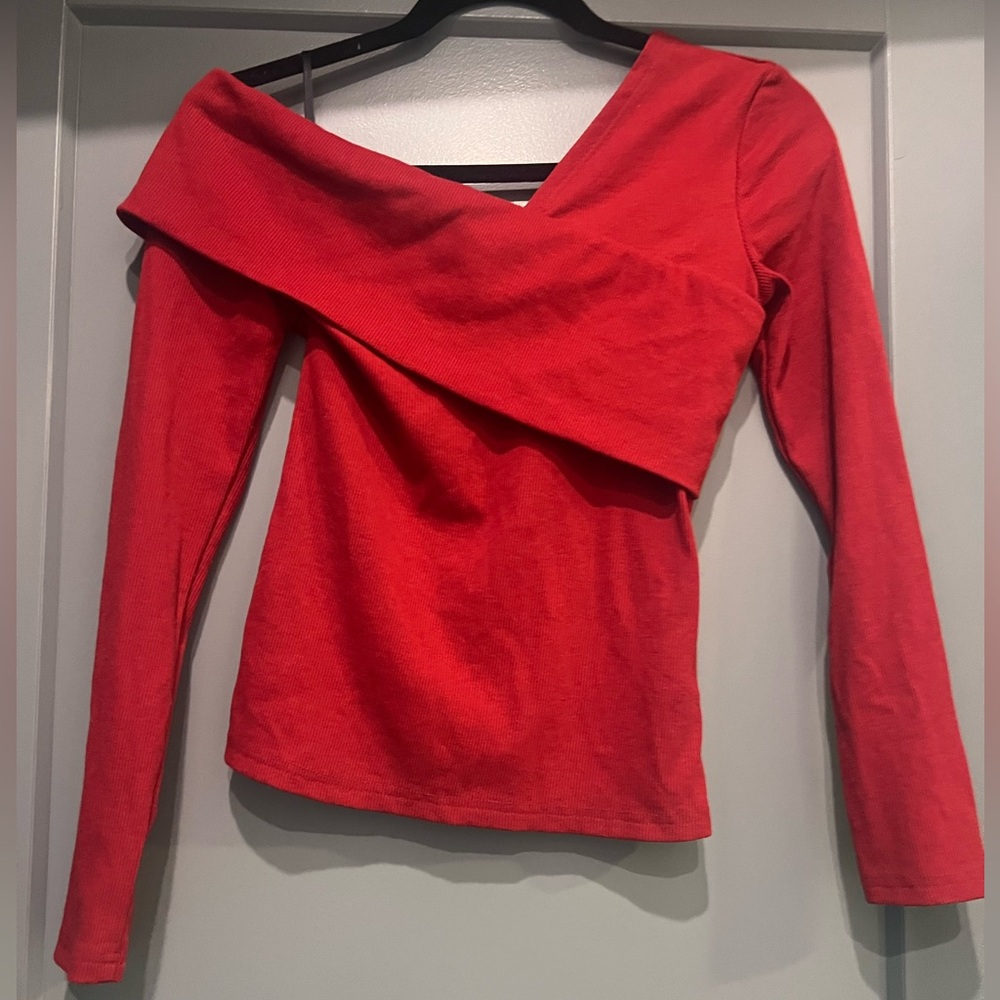 ROMWE Off Shoulder Wrapped Ribbed Knit Slim Fit Long Sleeve Blouse